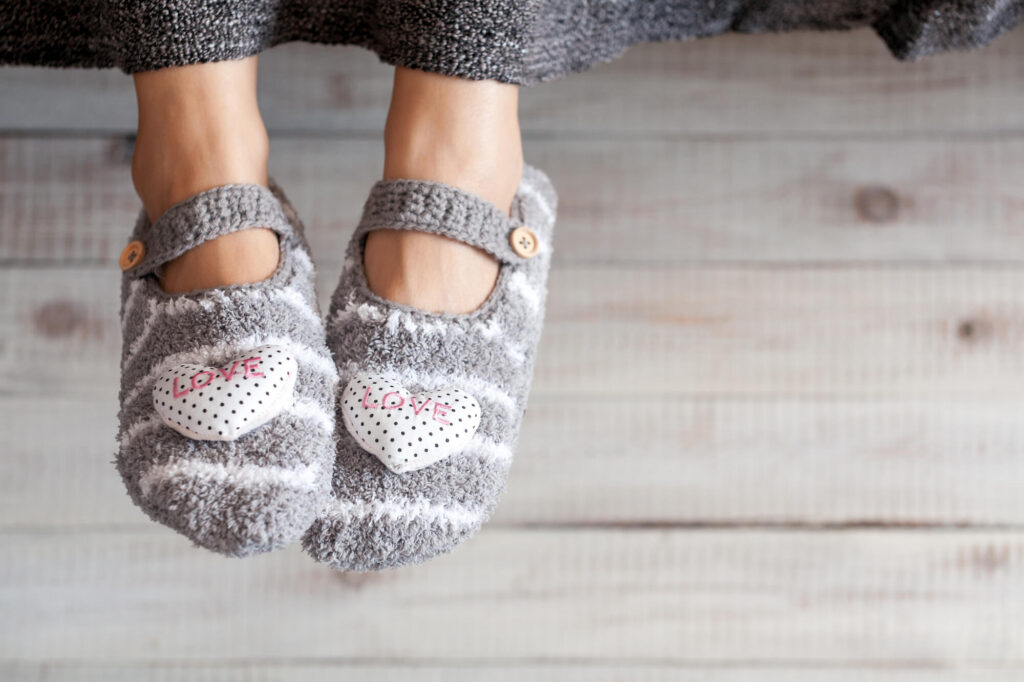 Feet in slippers